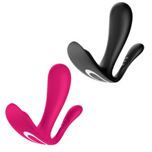 Load image into Gallery viewer, Deux vibrateurs à triple stimulation Top Secret+ en rose et en noir de Satisfyer sur fond blanc