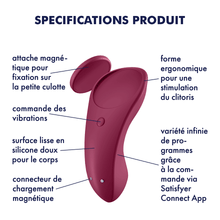 Charger l'image dans la galerie, Vibrateur Sexy Secret rouge vin sur fond blanc avec les détails des différentes parties du vibrateur