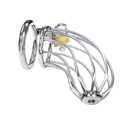 Rouge stainless steel chastity cock cage with padlock and key