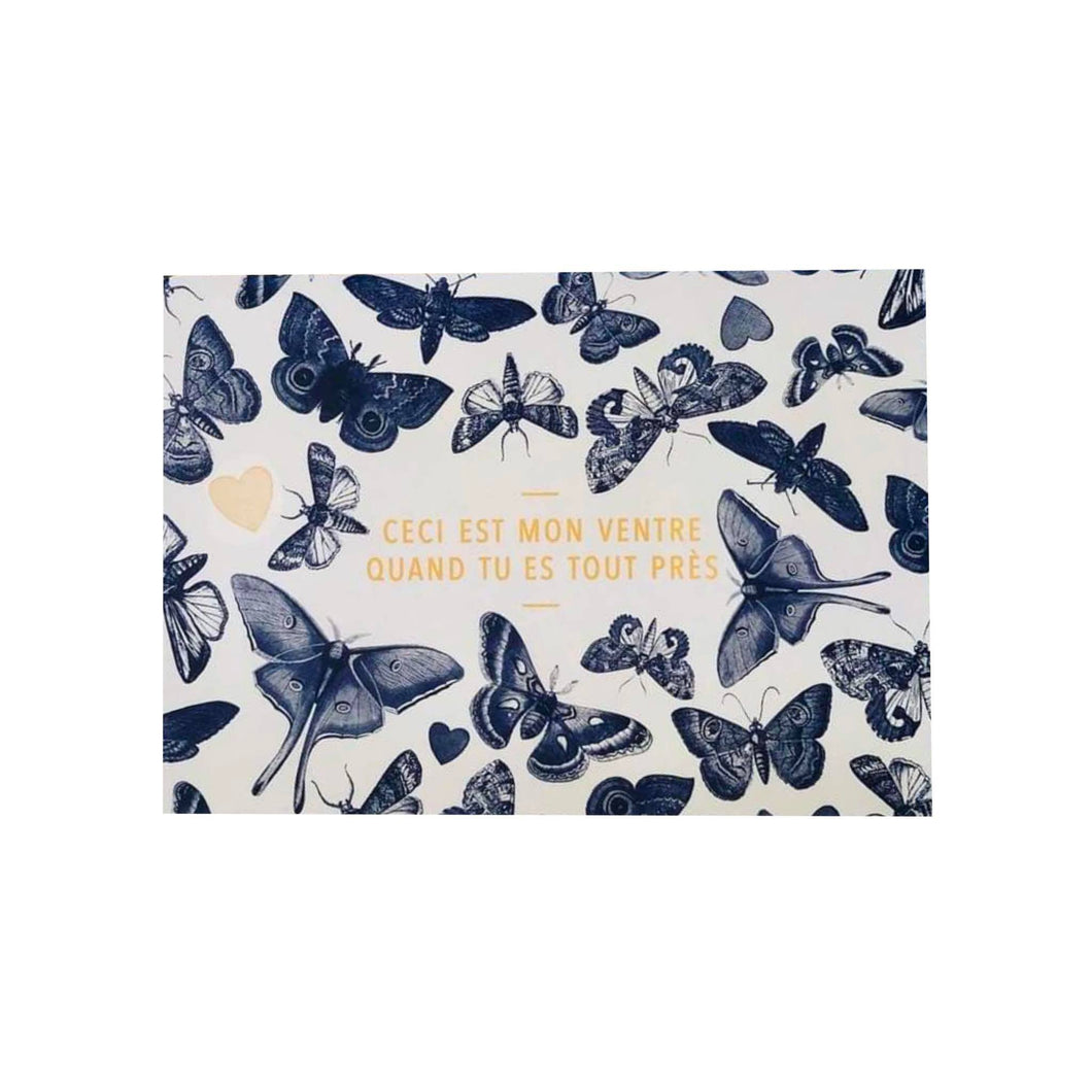 Carte de souhaits blanche avec des papillons bleu et l'inscription 
