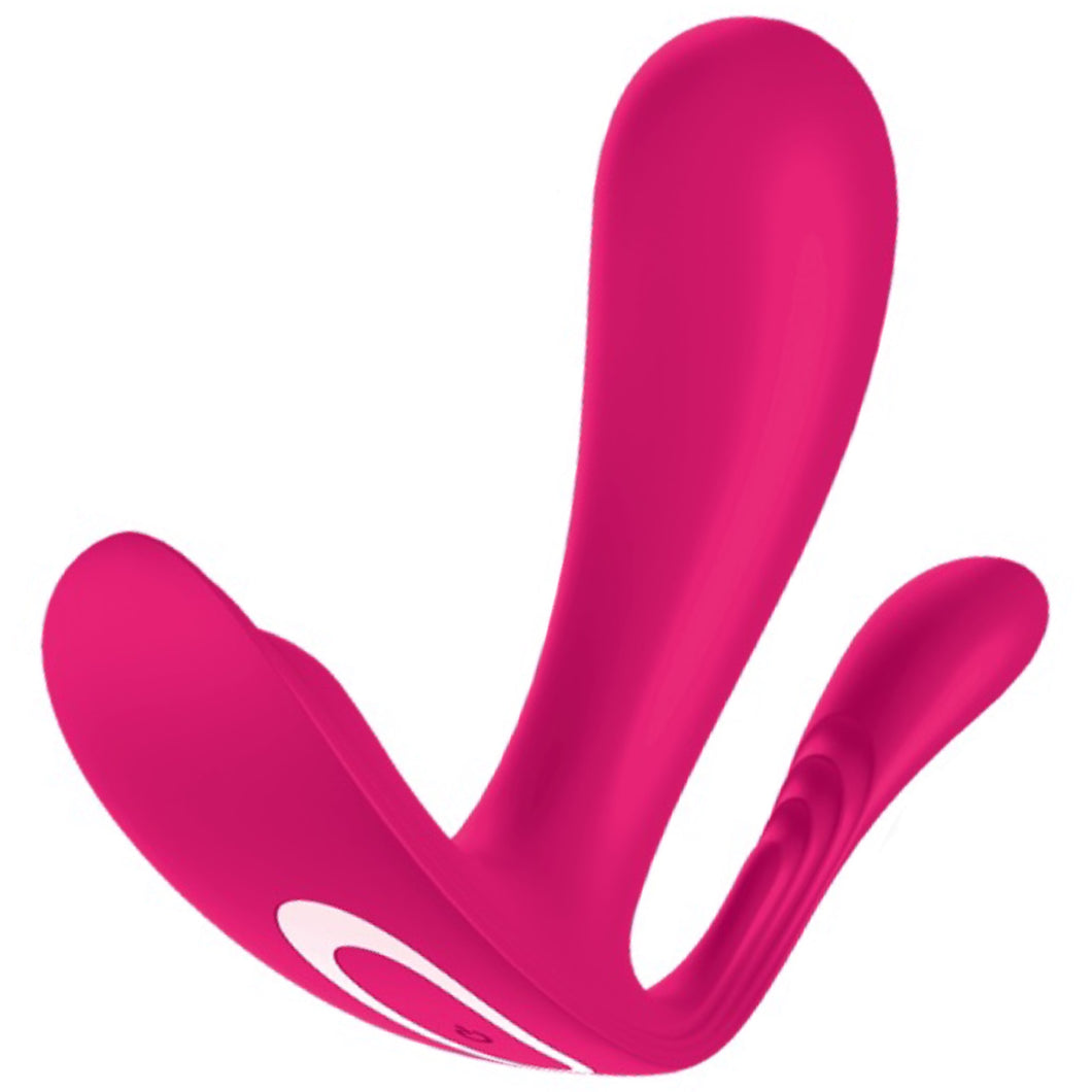 Vibrateur à triple stimulation Top Secret+ en rose de Satisfyer sur fond blanc